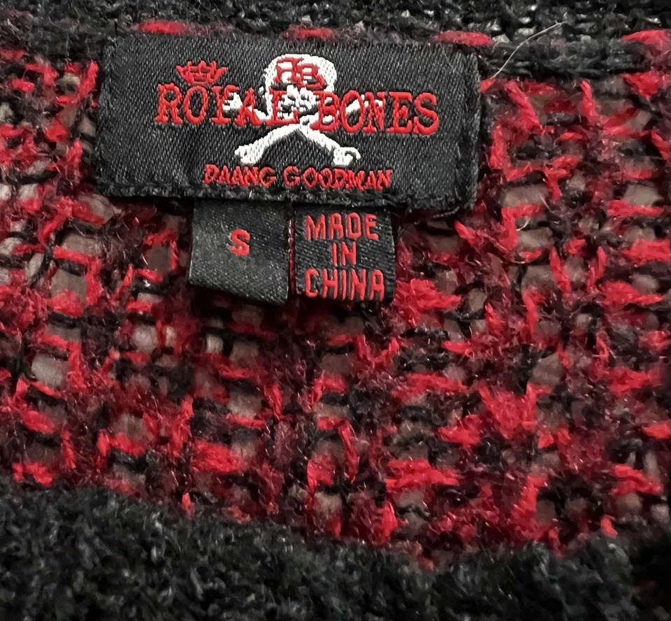 Royal Bones Red Black Tartan plaid Open knit Y2K Sweater VTG Daang Goodman Sz S - Image 3 of 4