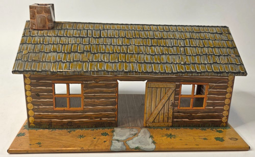 VINTAGE MARX TIN LITHO PLAYSET LOG CABIN WESTERN TOWN BUILDING