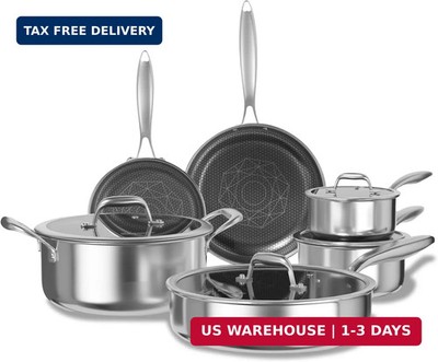 COOKER KING Non Stick Pots and Pans Set, 10pcs Hybrid Stainless Steel Cookware S