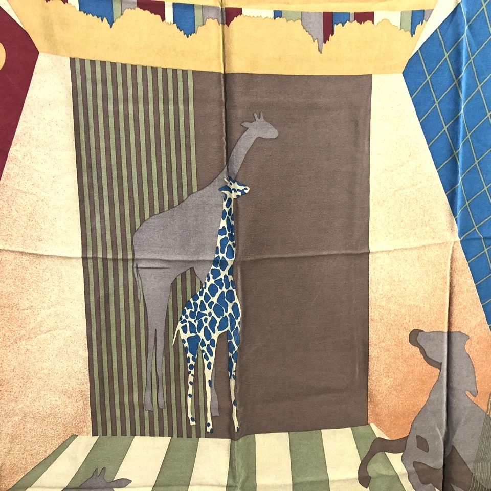 Lote de 2 Lenços Vintage Feminino Lenço de Acento Interior Estampas de Cavalo Girafa Seda - Imagem 2 de 4