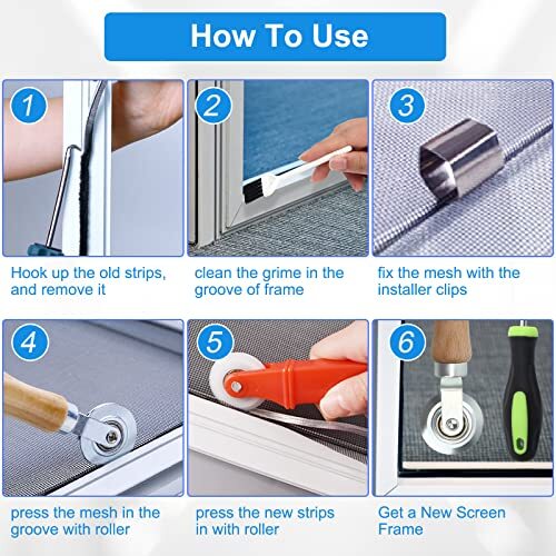 Window Screen Repair Kit Spline Roller and Installer Clips for Mesh Screens - Picture 4 of 7