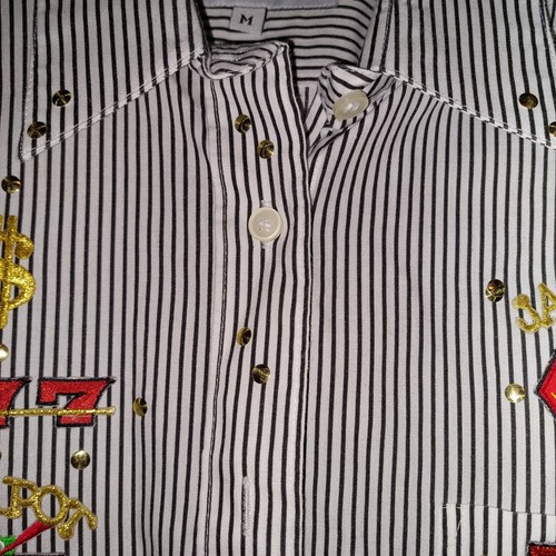Las Olas Woman's Black Striped Gambling Shirt Size Medium - Picture 4 of 8