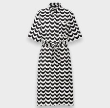 Merimekko X Uniqlo Black And White Wave Short Sleeve Belted Shirt dress Size S