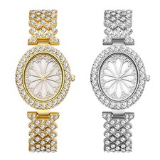 Women's Ladies Luxury Full Rhinestone Oval Floral Dial Charm Quartz Wrist Watch
