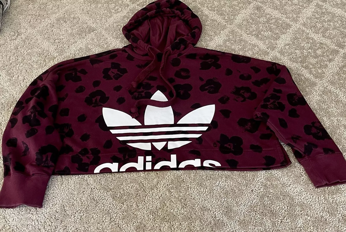 Herske buket fortjener Adidas Burgundy/Black Leopard print cropped oversized Hoodie S | eBay