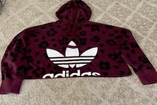 Adidas Burgundy/Black Leopard print cropped oversized Hoodie S