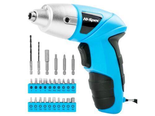 3.6V Screwdriver Cordless Mini Electric Power with 23 Bit Set 27 PCE By Hi-Spec