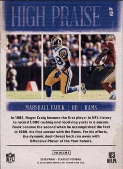 Marshall Faulk Los Angeles Rams 2018 Panini Classics Football High Praise #12 - Image 2 of 2