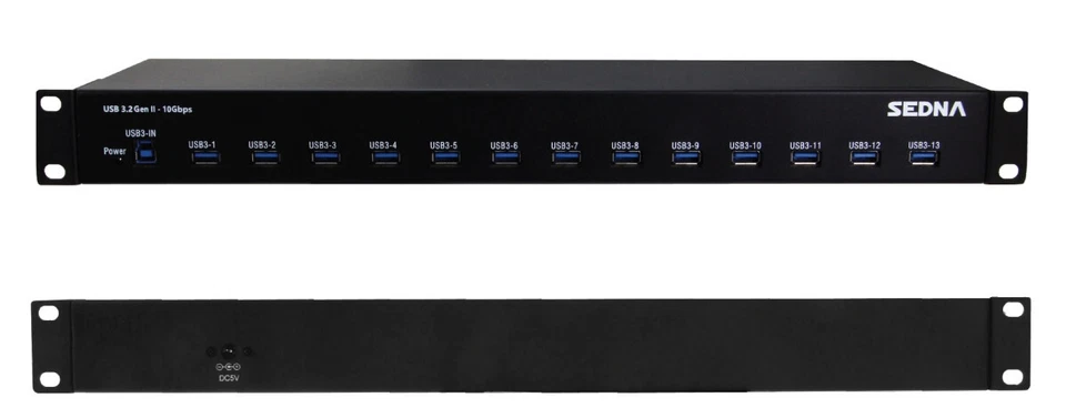 SEDNA - 19 Inch 1U Rack Mount 13 Port USB 3.2 Gen II Hub (10Gbps) - Image 3 of 4