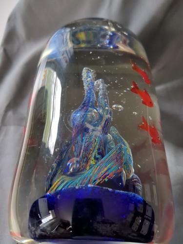 Art Glass Aquarium Fish Coral Paper Weight Tall Oblong Shape Ocean Décor - Picture 9 of 10