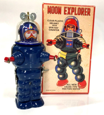 BRAND NEW RARE HTF TIN TOM TOY BLUE MOON EXPLORER TIN ROBOT MINT