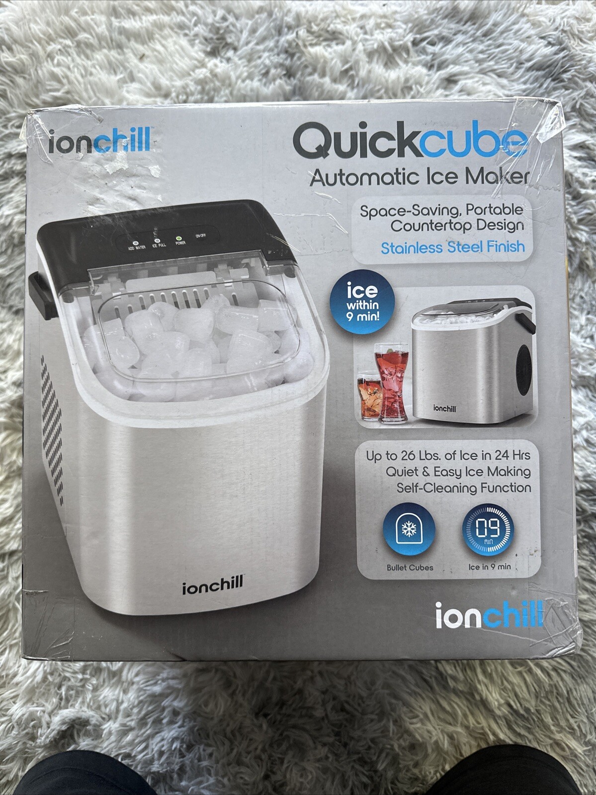 💙Ionchill Quick Cube Ice Machine,26lbs/24hrs Portable Countertop Bullet Cubed