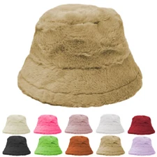 Women's Winter Plush Fluffy Bucket Hat Warm Faux Fur Lining Wide Brim Hats Lot