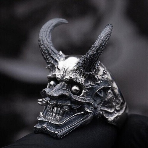 Stainless Steel Men's Ring Skull Horns Dragon Japanese Devil Gothic Biker Ring