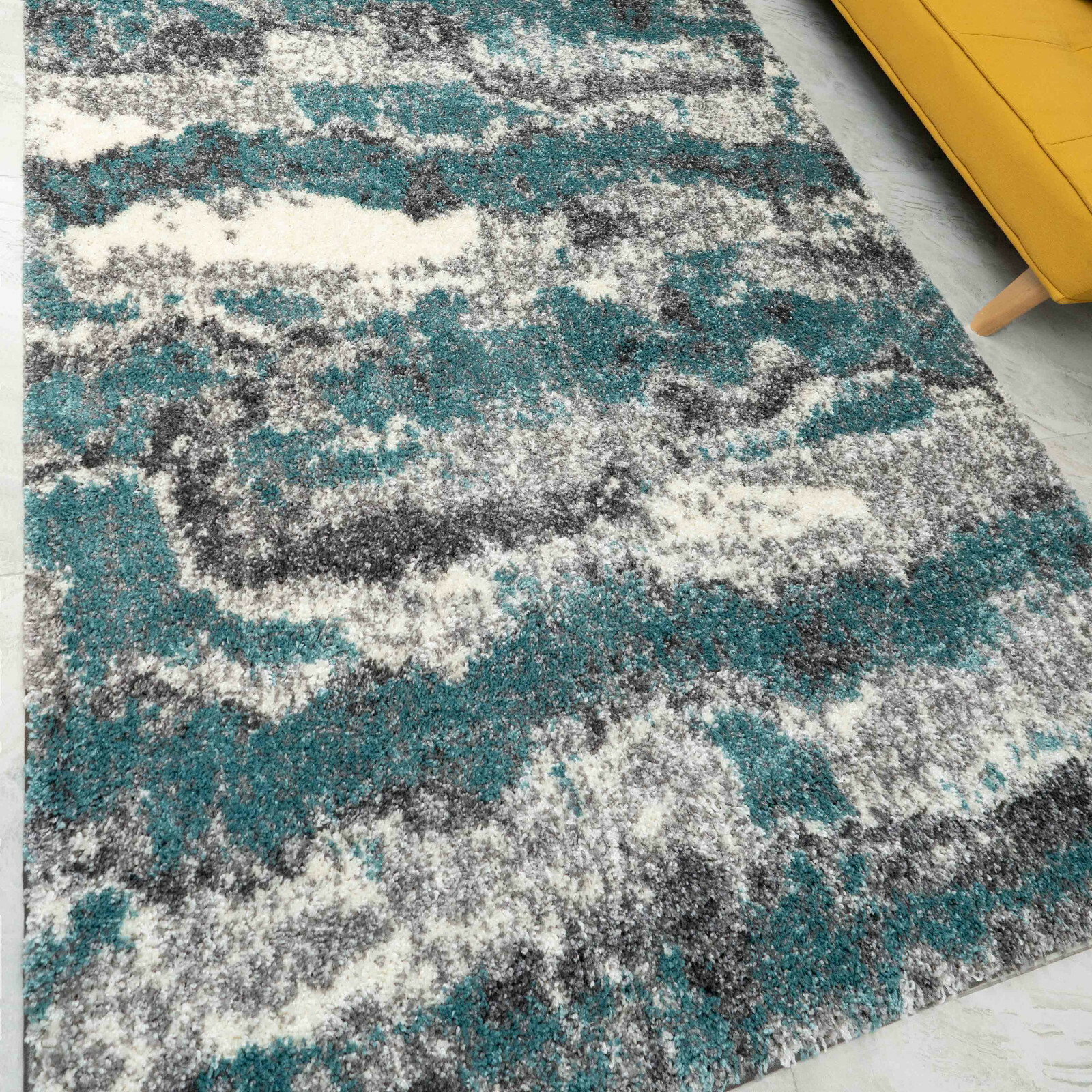Teal Blue Shaggy Rug Cloud Design Runner Rugs Non Shed Fluffy Living