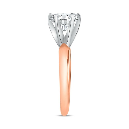 Anillo de compromiso redondo de diamantes cultivados creado en laboratorio de 1/2 quilate de oro rosa sólido de 14 K - Imagen 3 de 3