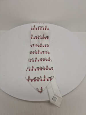 Christmas Holiday Birds Men's Polyester White & Red Neck Tie Length 55'' D50