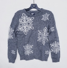 Lands' End Kids Gray Marl Snowflakes Sweater sz XL