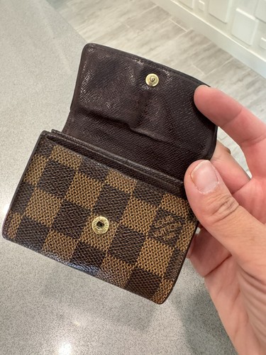 Auth Louis Vuitton Damier Porte Monnaie Plat Coin Credit Card Purse Wallet Brown - Picture 7 of 14