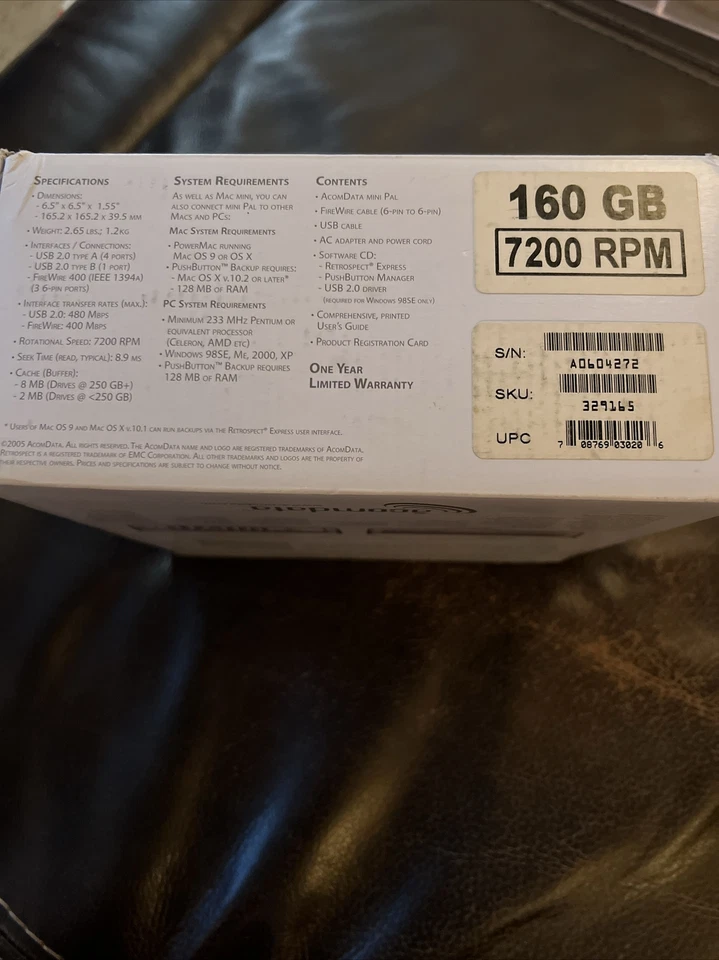 2007 ACOMDATA MINI PAL HARD DRIVE ENCLOSURE w/WD800AAJB 160GB HARD DRIVE - Image 2 of 4