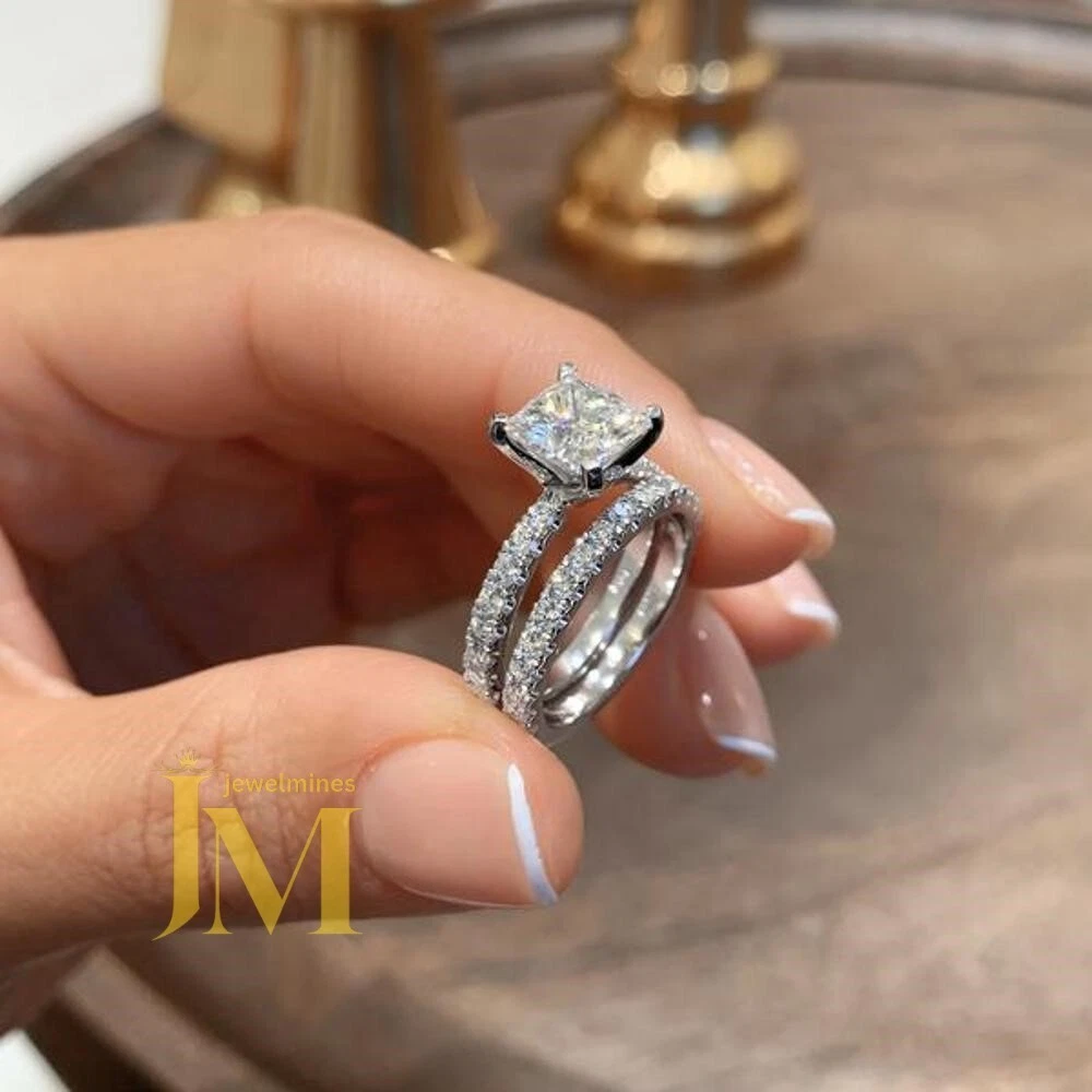 Princess cut white hotsell gold bridal set