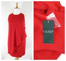 Lauren Ralph Lauren Womens Solid Red Layered Drape Shift Dress 12 NWT $145