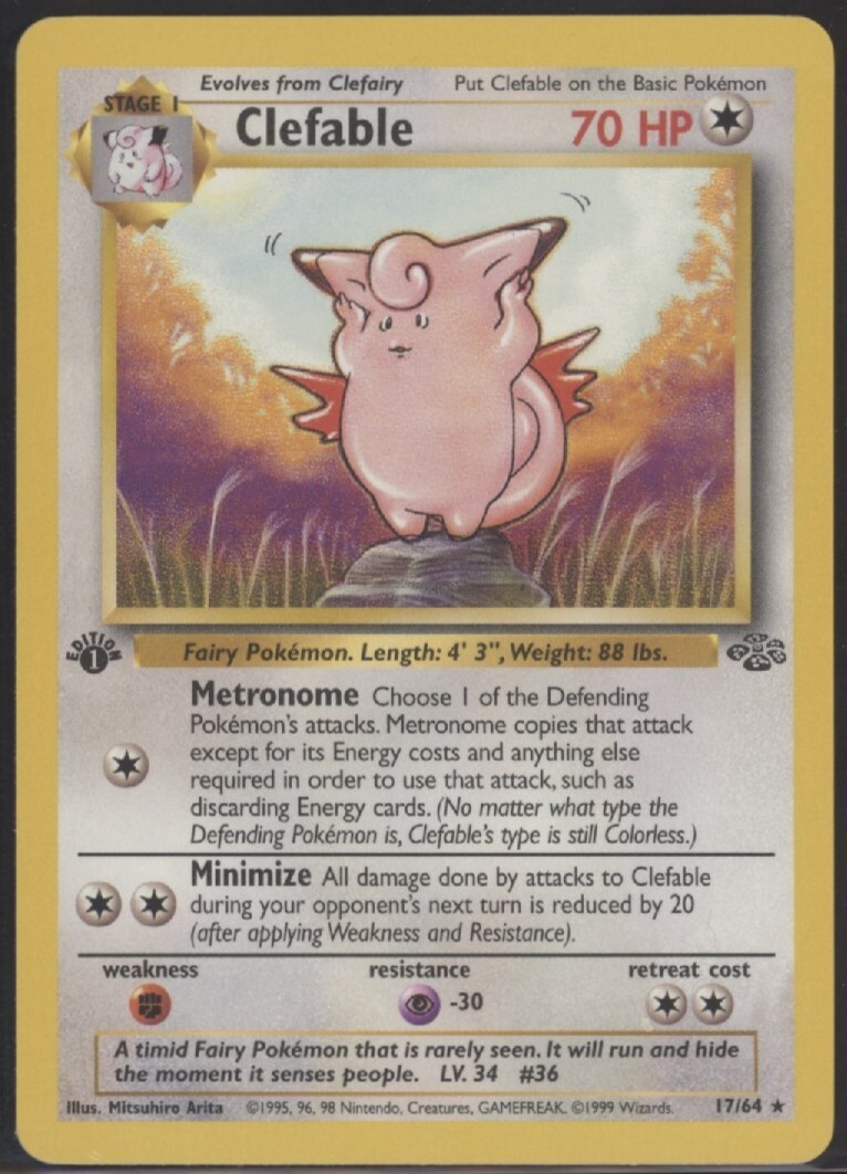 1st Ed Clefable Non-Holo Rare 1999 WOTC Pokemon Card 17/64 Jungle Set NM/M