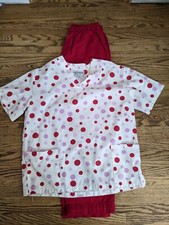 Medical Nursing Scrub Set Natural red polkadot top White Stag pants red color M