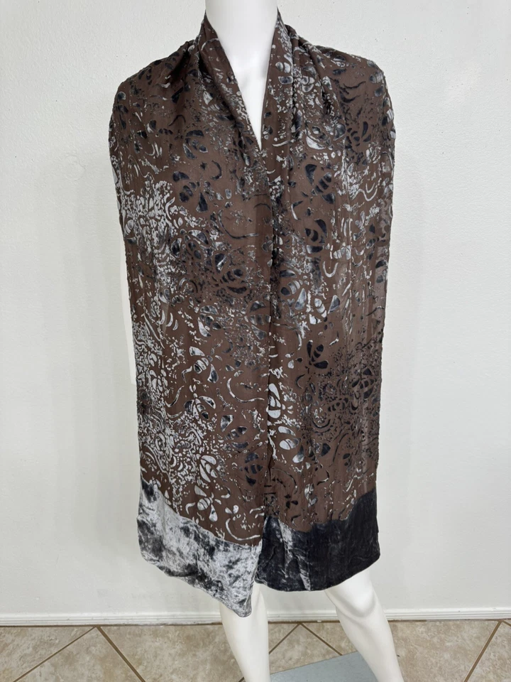 Jan Lindsay London Silk Velvet Shawl W Devore Hand Made In England 10” X 70” - Image 4 of 4