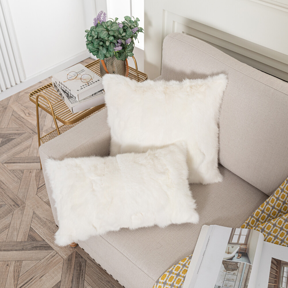 Fashion Soft Real Rabbit Skin Fur Pillow Case Sofa Car Seat Cushion Cover Decor