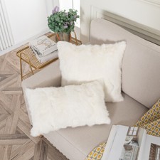 Real Rabbit Pelt Fur PillowCase Cushion Cover White Square Decorated 50×50CM