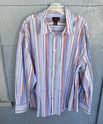 Cezani Mens XXL Long Sleeve Colorful Striped Cotton Button Down Dress Shirt