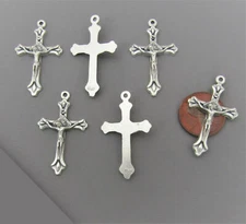 6 pc SMALL 1" TEAR DROP Rosary Crucifix Cross Rosaries Part ITALY C137 SILVER