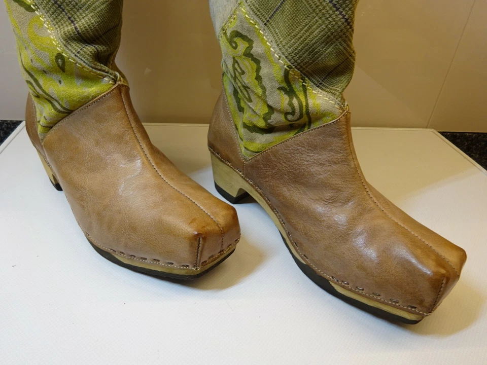 MADE IN ITALY SOFT CLOGS Damen Plateau Schuhe Stiefel Leder Gr.37 f.Neuw - Bild 2 von 4