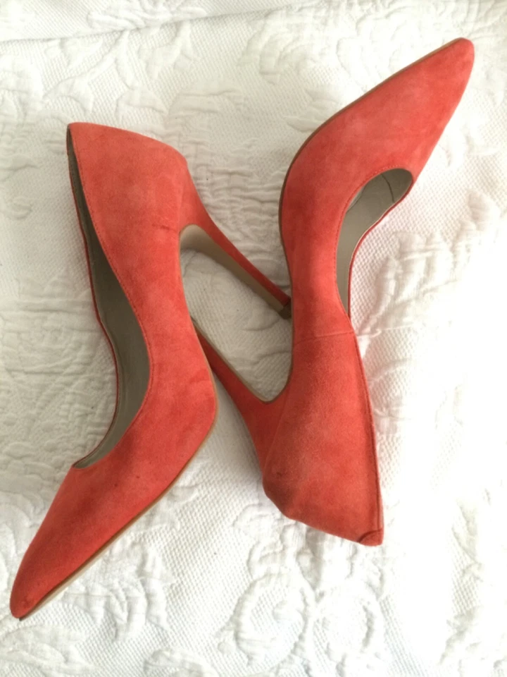 Zapatos de salón SHOEMINT US10M naranja gamuza cuero punta tacón delgado Foto 4 de 4