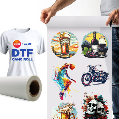 22'' x 108'' Hot Peel DTF Transfer Film, Custom Print your Art DTF Gang Sheet