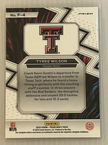 2023 Panini Prizm Draft Picks - Fearless Red Ice Prizm #F-4 Tyree Wilson (RC) - Picture 2 of 2