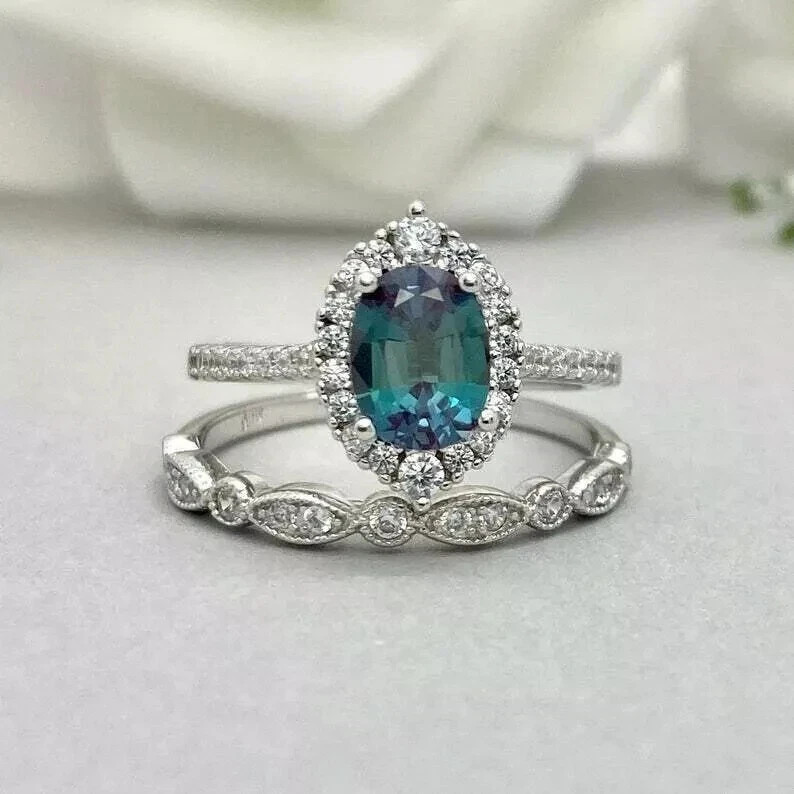 2.46 Ct Oval London Blue Topaz Diamond Bridal Ring 14k White Gold