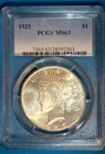 1925-P U.S. PEACE SILVER DOLLAR - KM#150 - PCGS SLABBED - MS63
