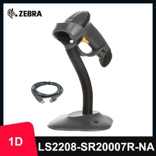 Zebra LS2208-SR20007R-NA 1D Laser Handheld Barcode Scanner w/ USB Cable & Stand