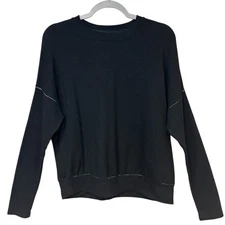 Anthropologie Sundry Black Sweatshirt Size 2 Small Gold Sparkle Detail Casual