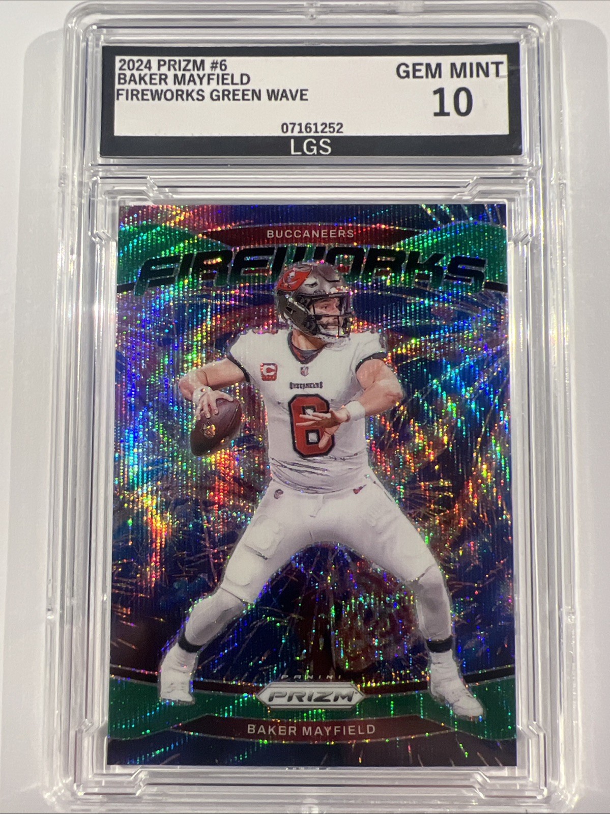 2024 Panini Prizm - Fireworks Green Wave Prizm #6 Baker Mayfield Gem Mint 10