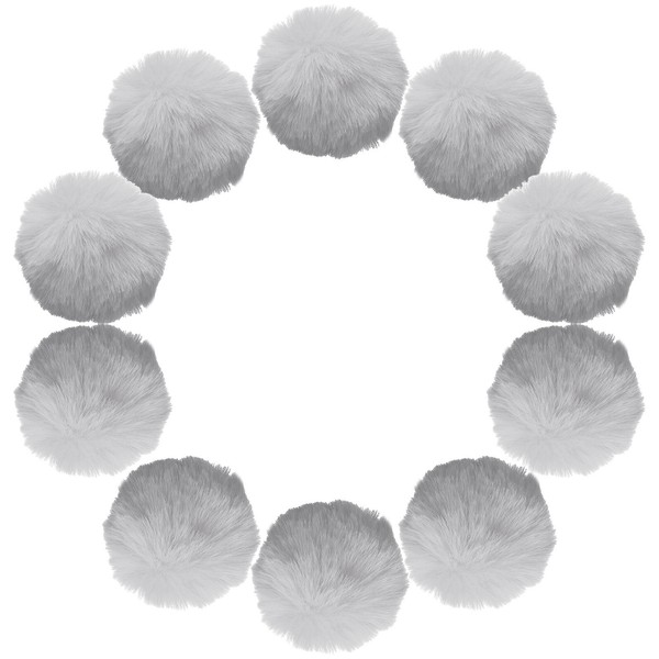 3,5 Zoll Kunstpelz-Pompon-BäLle,10 StüCk Hellgraue Kunstpelz-Pompons FüR HüTe-image