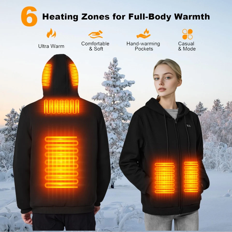 Sweat à Capuche Chauffante Veste pour Homme Femme avec Batterie Électrique Ve... - Photo 2/4