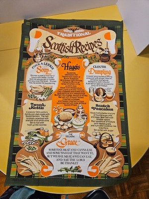 Vintage Scottish Cotton Kitchen Tea Dish Towel Haggis Shortbread Recipe Scotland