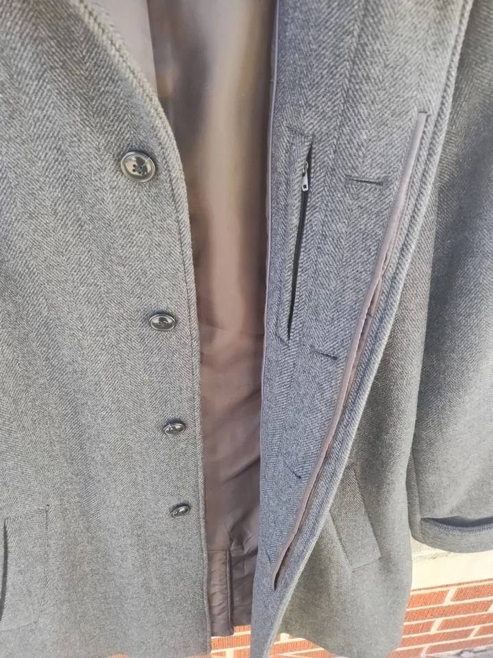 Gabardina Lands End para hombre L 42-44 mezcla de lana clásica gris espiga abotonada Foto 3 de 4