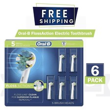 6 X OralB Floss Action Replacement Brush Heads with Bacterial Protection 5 count