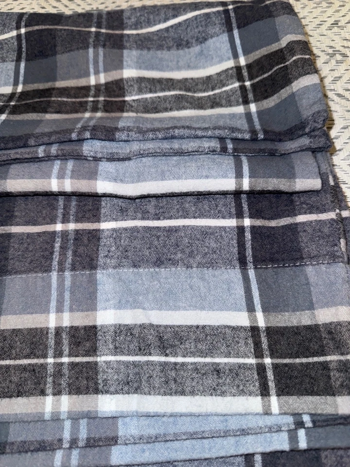 Juego de 2 fundas de almohada Portugal franela azul a cuadros tamaño queen 100 % algodón Foto 4 de 4