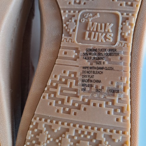 NWB Muk Luks Suede Wool Blend Faux Fur Slip On Shoes Queens Cognac Womens Size 8 - Picture 15 of 16