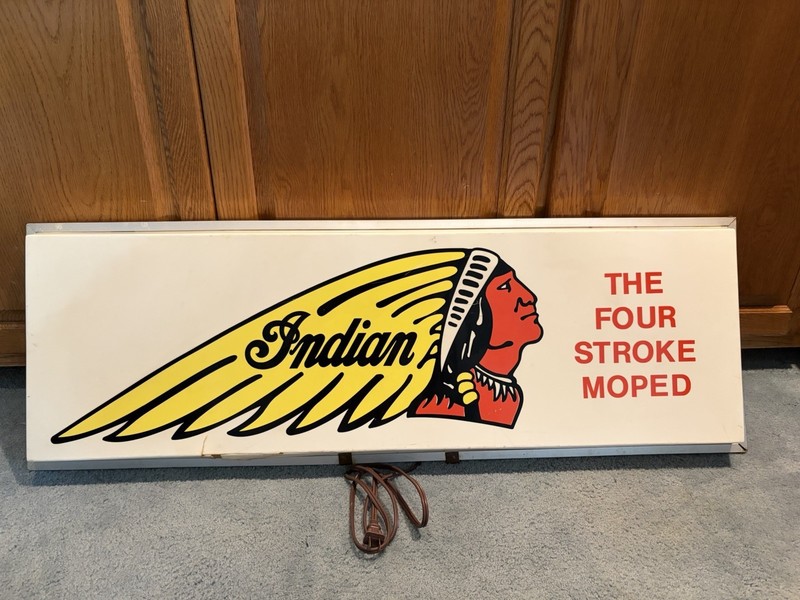Indian "The Four Stroke Moped" Light-Up Store Display Sign - Vintage Americana